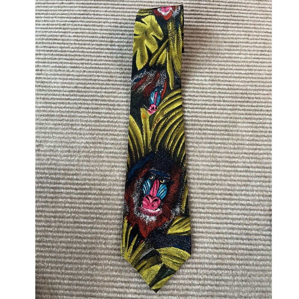 Vintage 1991 WWF World Wildlife Fund Mandrill Baboon Silk Crepe Tie USA Made